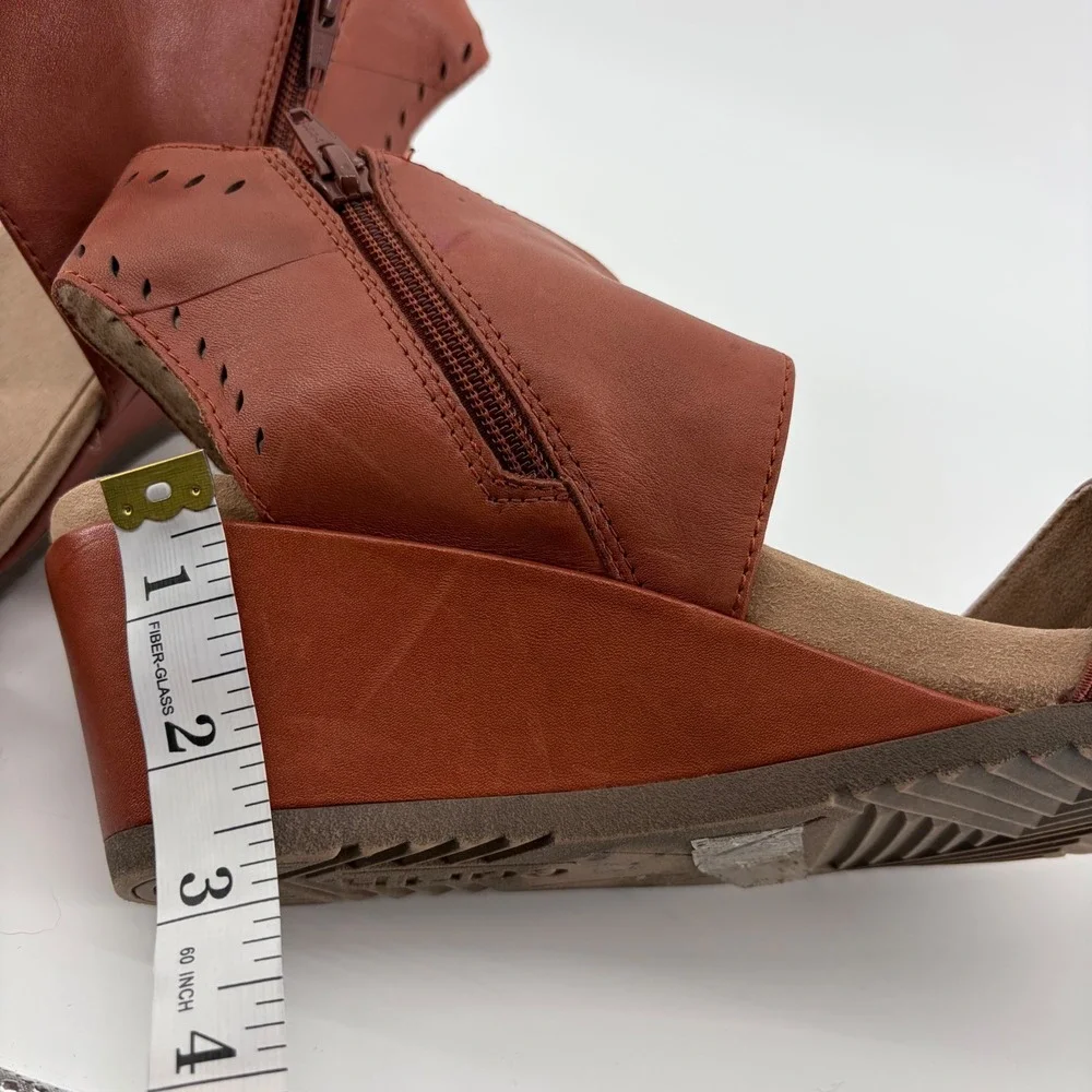 Earth Womens 11 Terra Cotta Attalea Barbados Leather Wedge Sandals Zip Up Boho